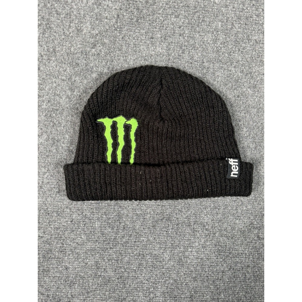 Neff x Monster Energy Beanie Black Green Logo Snowboard Ski X Games Rare